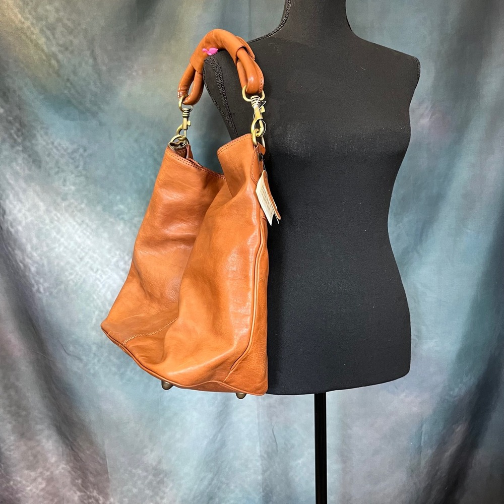 I Medici Firenze Genuine Leather Hobo Shoulder Bag‎ Tan Brown Double Zip Top